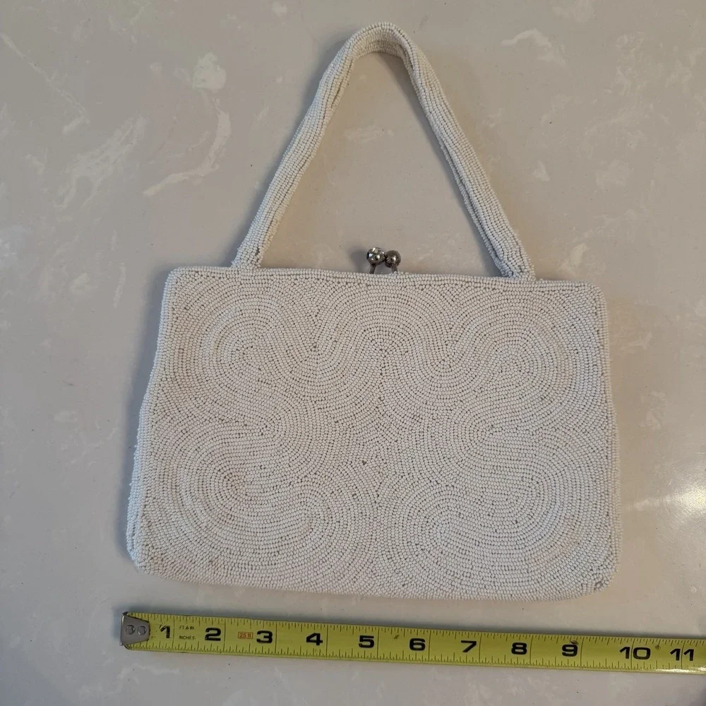 Vintage 60s Walborg Beaded Evening Bag Rhinestone Clasp White